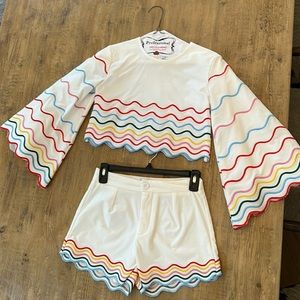 Hot Pants Set GIRLS embroidered (longer cropped top) with matching shorts!
